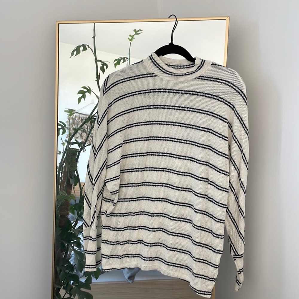 Striped Mockneck Dolman Long Sleeve Top